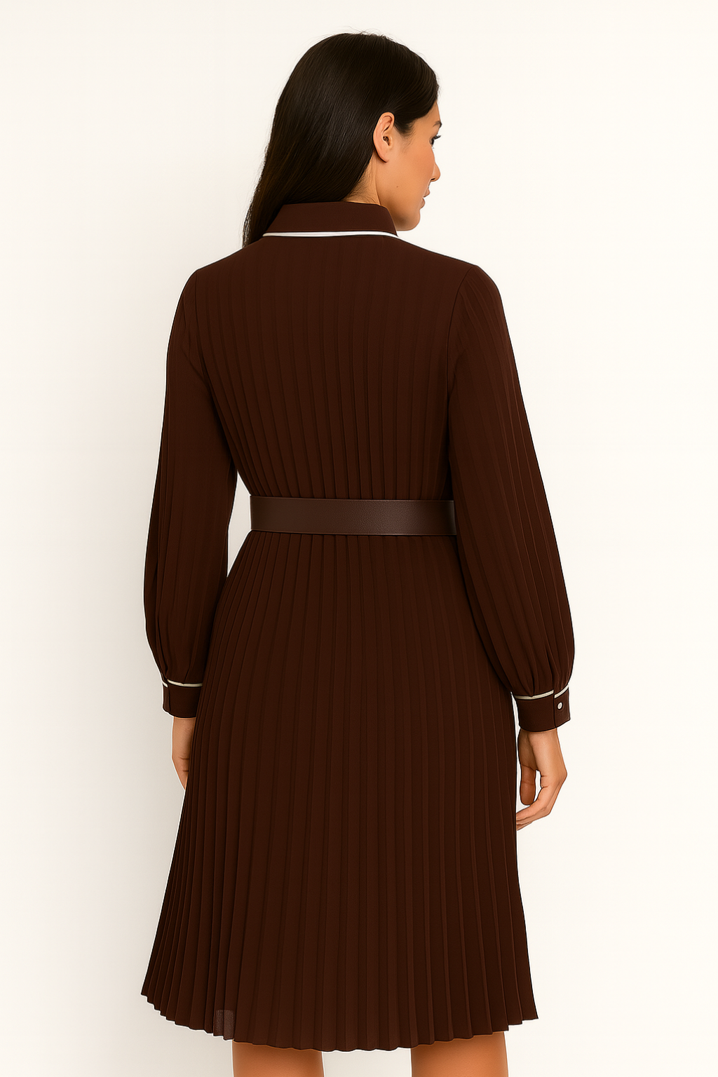 Aldemond Women’s Long Sleeve Belted A-Line Midi Dress