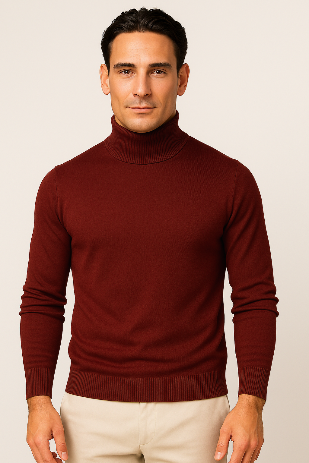 Aldemond Men’s Turtleneck Sweater – Rib Knit Wool Blend