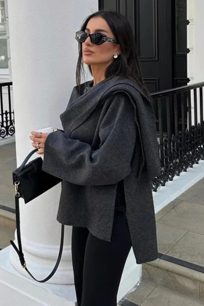 Aldemond Women’s Wool Blend Open Front Coat with Scarf Collar