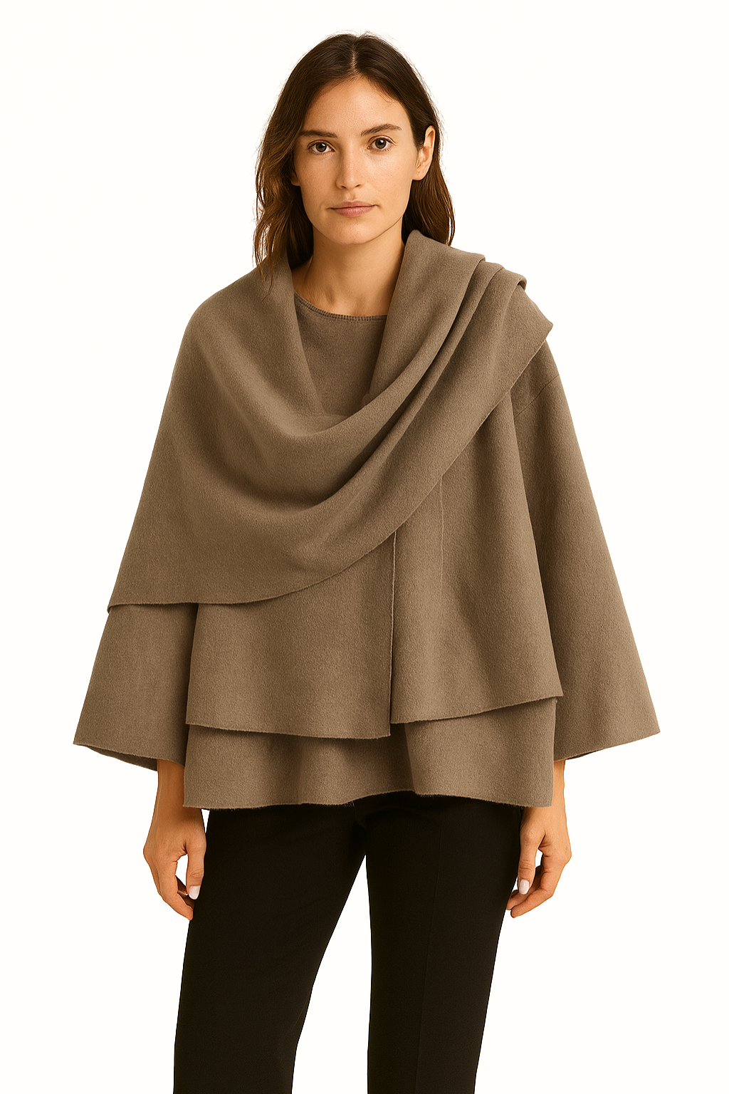 Aldemond Women’s Wool Blend Open Front Coat with Scarf Collar