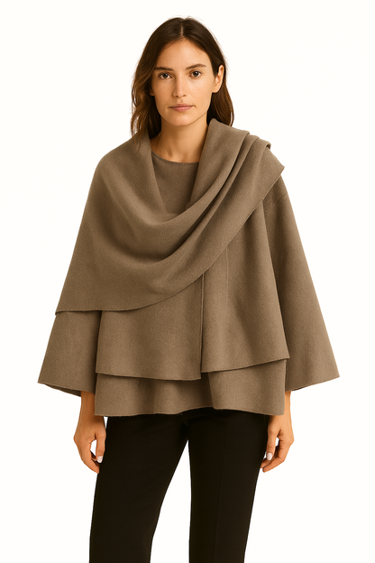 Aldemond Women’s Wool Blend Open Front Coat with Scarf Collar