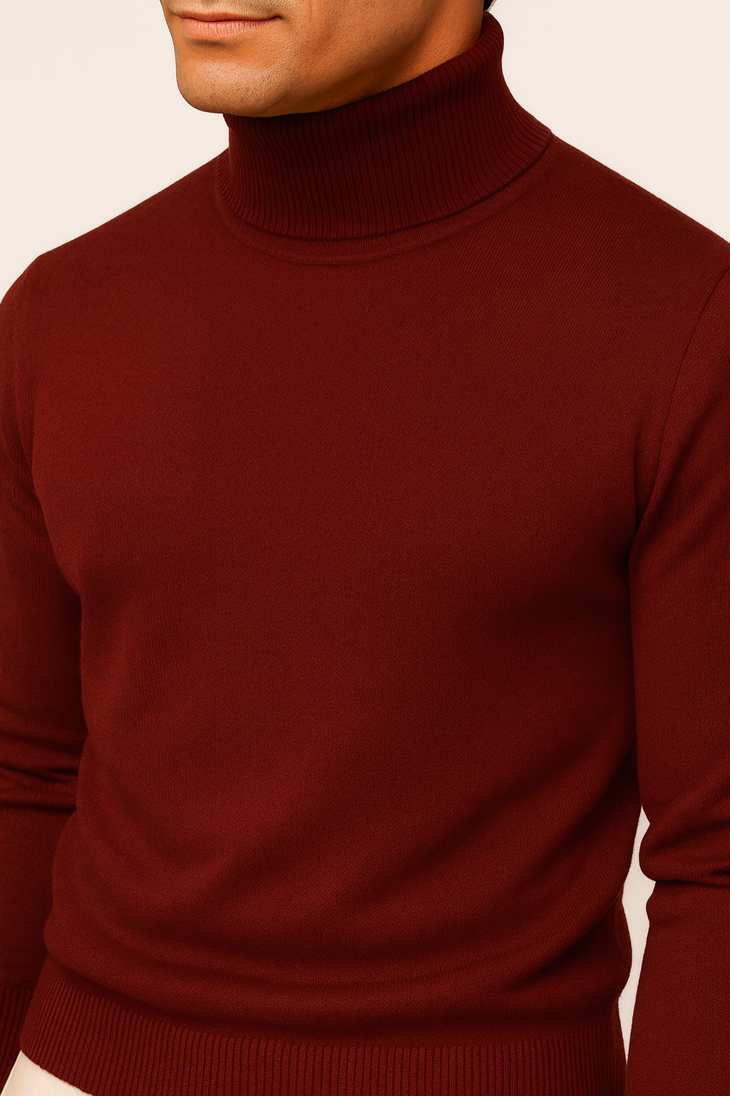 Aldemond Men’s Turtleneck Sweater – Rib Knit Wool Blend