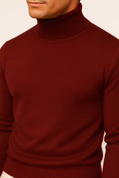 Aldemond Men’s Turtleneck Sweater – Rib Knit Wool Blend