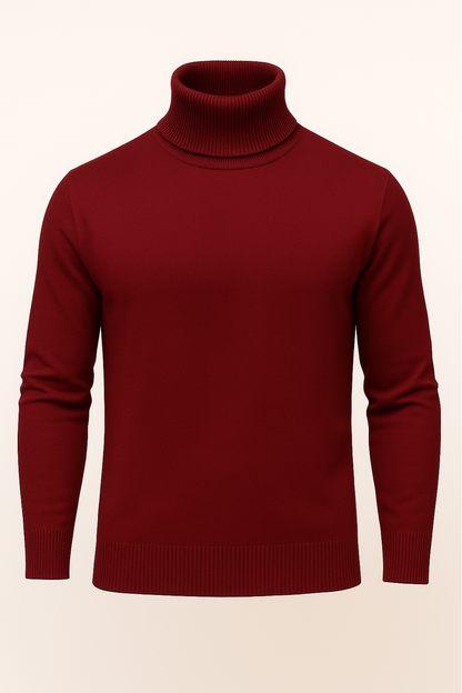 Aldemond Men’s Turtleneck Sweater – Rib Knit Wool Blend