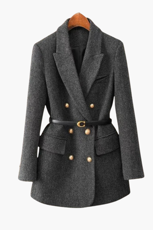 Aldemond Women’s Long Wool Blend Double-Breasted Blazer Coat with Belt