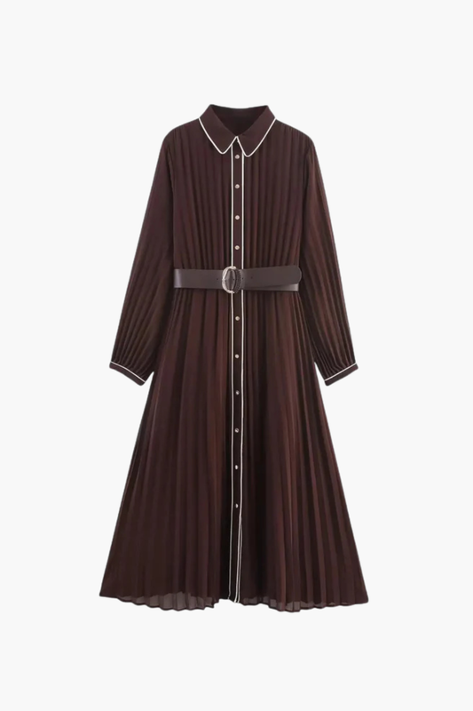 Aldemond Women’s Long Sleeve Belted A-Line Midi Dress