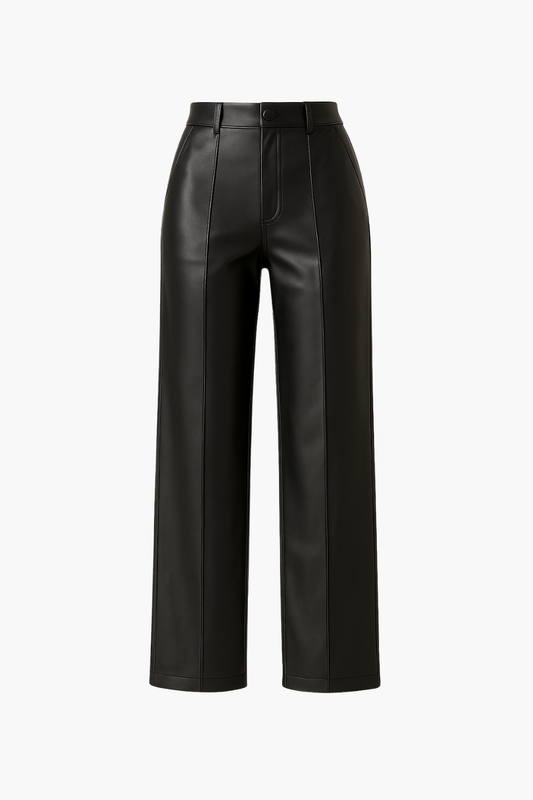 Aldemond Women’s High Waist Straight PU Leather Pants