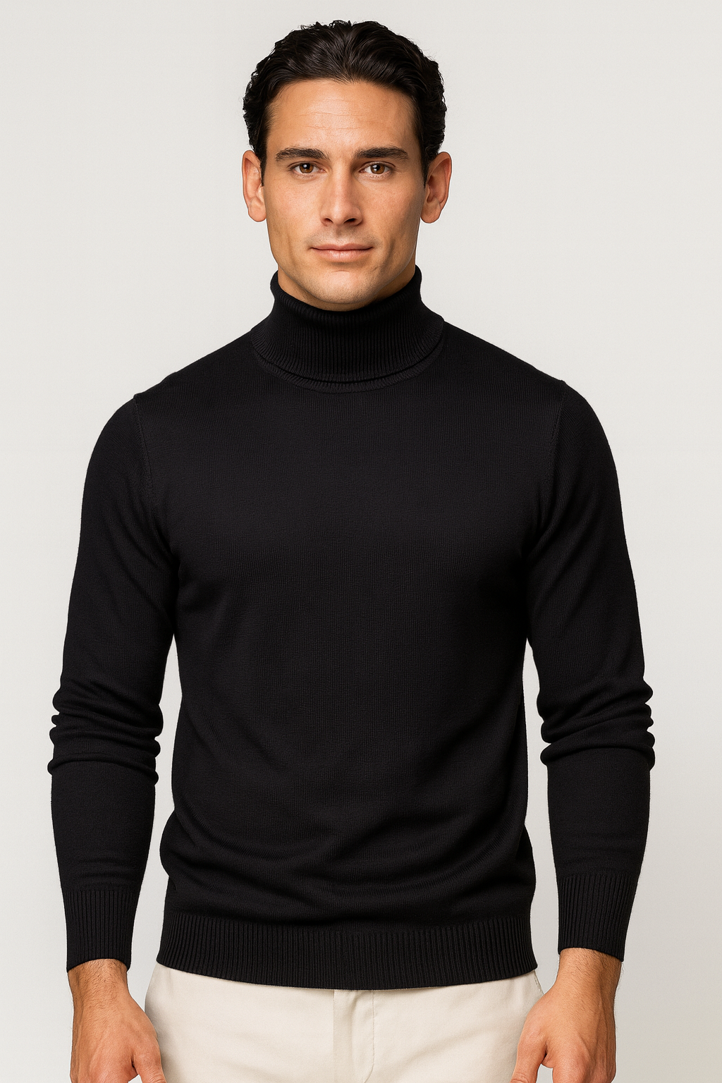 Aldemond Men’s Turtleneck Sweater – Rib Knit Wool Blend