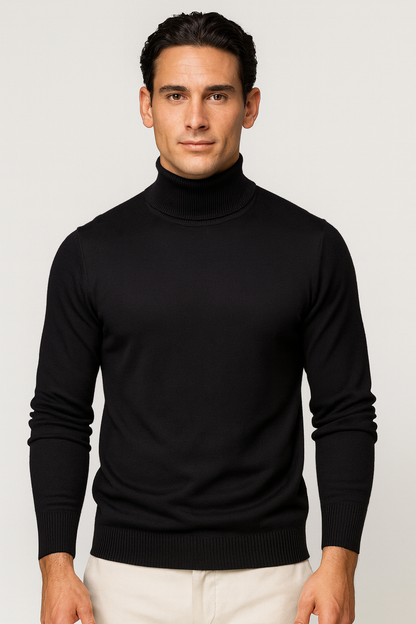 Aldemond Men’s Turtleneck Sweater – Rib Knit Wool Blend