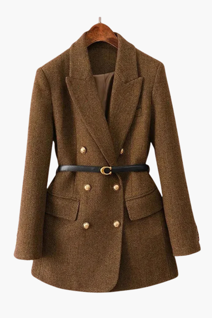 Aldemond Women’s Long Wool Blend Double-Breasted Blazer Coat with Belt