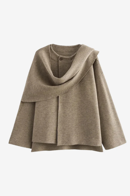 Aldemond Women’s Wool Blend Open Front Coat with Scarf Collar