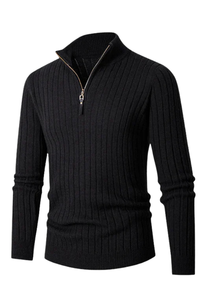 Aldemond Men’s Half-Zip High Collar Jumper – Cashmere Blend Knit