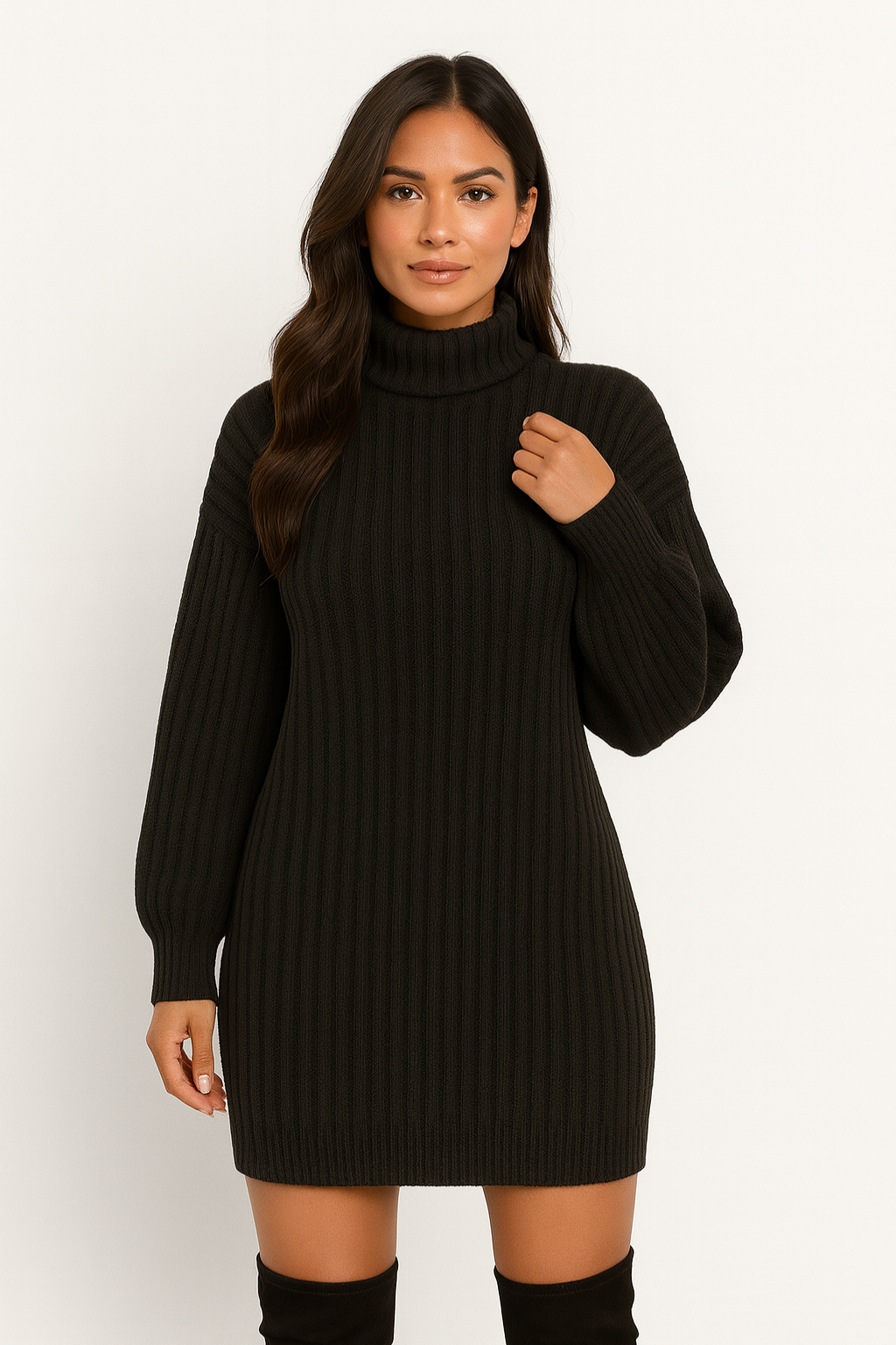 Aldemond Women’s Ribbed Knit Turtleneck Sweater Dress
