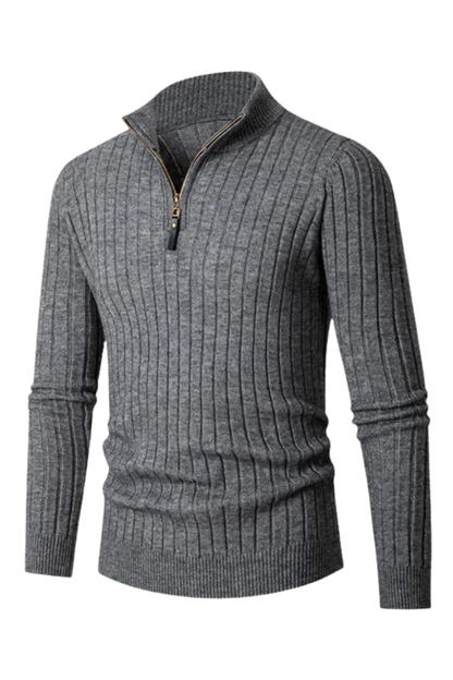 Aldemond Men’s Half-Zip High Collar Jumper – Cashmere Blend Knit