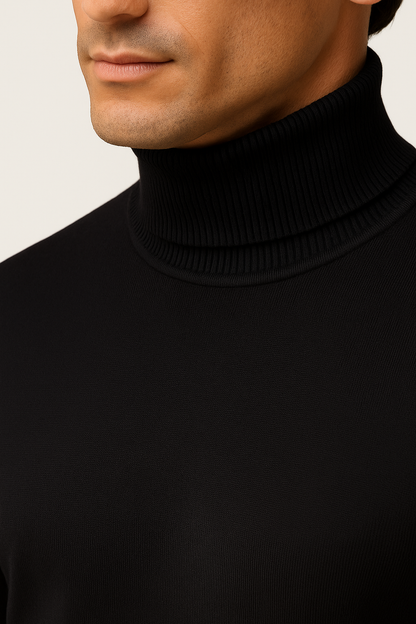 Aldemond Men’s Turtleneck Sweater – Rib Knit Wool Blend