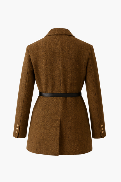 Aldemond Women’s Long Wool Blend Double-Breasted Blazer Coat with Belt