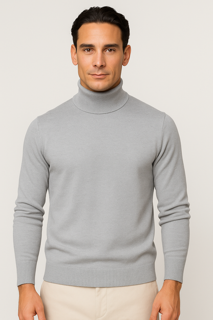 Aldemond Men’s Turtleneck Sweater – Rib Knit Wool Blend