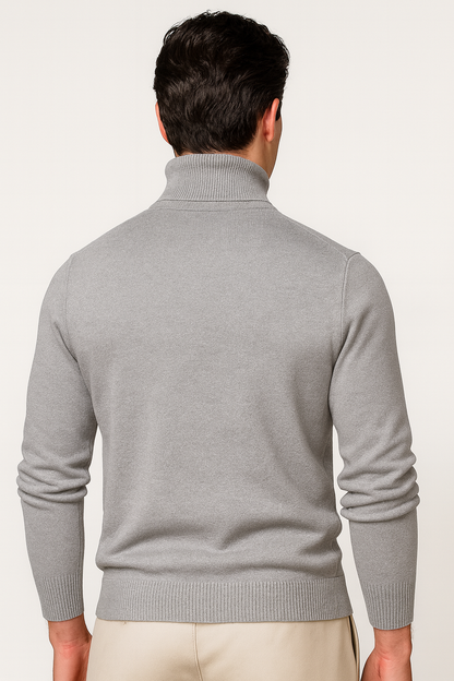 Aldemond Men’s Turtleneck Sweater – Rib Knit Wool Blend